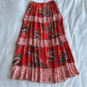 Farm Rio Ruffled Leopard and Floral Maxi Skirt